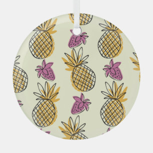 Ananas, Erdbeere Vintages Textildesign. Ornament Aus Glas