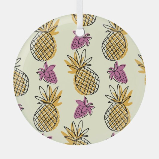 Ananas, Erdbeere Vintages Textildesign. Ornament Aus Glas (Vorderseite)