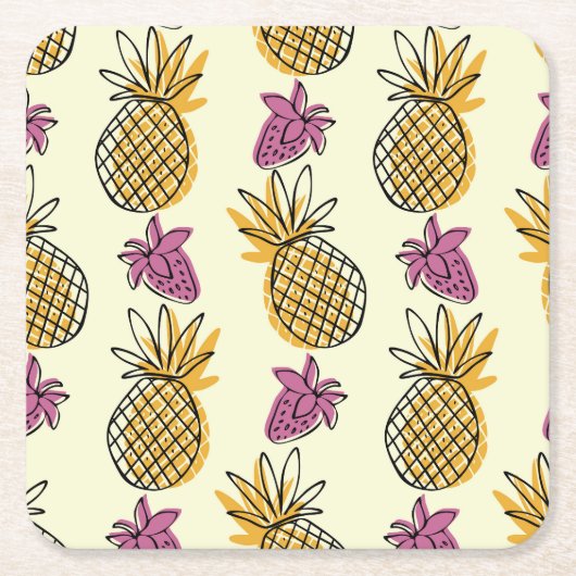 Ananas, Erdbeere Vintages Textildesign. Rechteckiger Pappuntersetzer (Vorderseite)