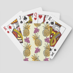 Ananas, Erdbeere Vintages Textildesign. Spielkarten