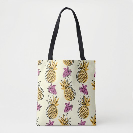 Ananas, Erdbeere Vintages Textildesign. Tasche (Vorderseite)