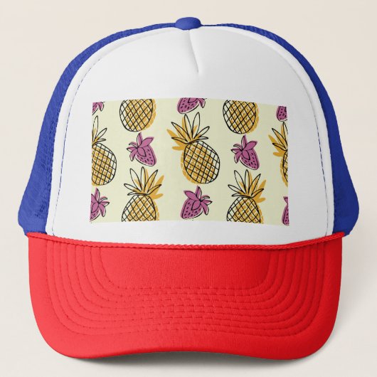 Ananas, Erdbeere Vintages Textildesign. Truckerkappe (Vorderseite)