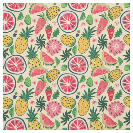 Ananas, Erdbeere, Zitrusfrüchte & Drachenfrucht Stoff (Muster)