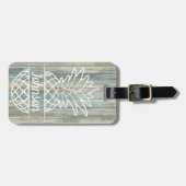 Ananas Familienname am rustikalen Strand der Holzk Gepäckanhänger (Vorderseite horizontal)