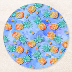 Ananas. Farbe. Feier. Runder Pappuntersetzer