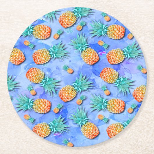 Ananas. Farbe. Feier. Runder Pappuntersetzer (Vorderseite)