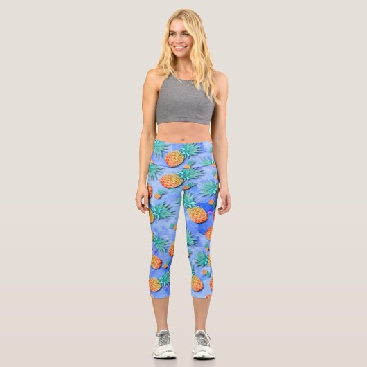 Ananas. Farbe. Party. Capri Leggings (Vorderseite)