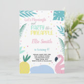 Ananas & Flamingo Einladungen zum Geburtstag (Stehend Vorderseite)