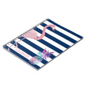 Ananas, Flamingo Navy Blaue Streifen Personalisier Notizblock (Linke Seite)