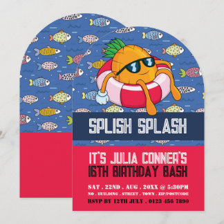 Ananas Float, Cartoon Fish Pool Party Geburtstag Einladung