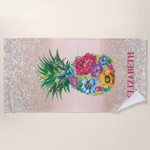 Ananas-Flora Tropischer Glitzer Bokeh Strandtuch (Vorderseite)