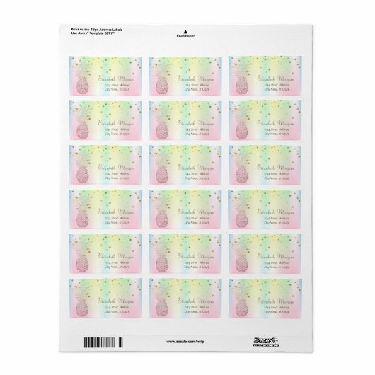 Ananas Foil Confetti Holographic Iridescent Adressaufkleber (Vorne)