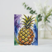 Ananas Frucht Wasserfarbe Doodle Postkarte (Stehend Vorderseite)