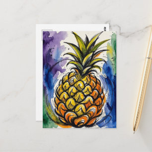 Ananas Frucht Wasserfarbe Doodle Postkarte