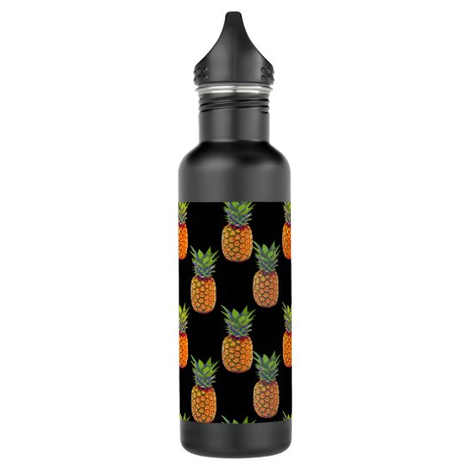 Ananas-Früchte auf schwarz Edelstahlflasche (Links)