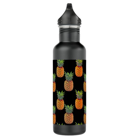 Ananas-Früchte auf schwarz Edelstahlflasche (Rechts)