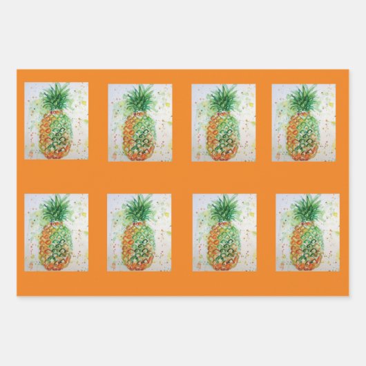 Ananas Fruchtfutter tropische Früchte Orange Limon Geschenkpapier Set (Vorderseite 3)