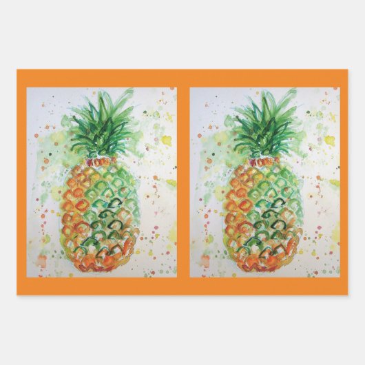 Ananas Fruchtfutter tropische Früchte Orange Limon Geschenkpapier Set (Vorderseite 2)