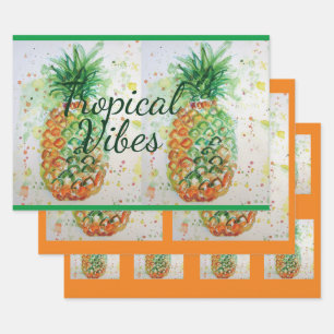 Ananas Fruchtfutter tropische Früchte Orange Limon Geschenkpapier Set