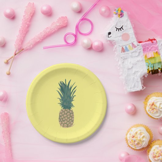 Ananas, ganz, mit Blätter gemalt Pappteller (Party)