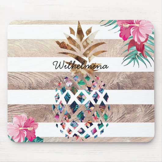 Ananas, geblümtes Gold gestreift Mousepad (Vorne)