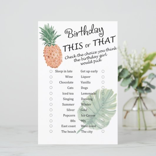 Ananas Geburtstag dieses oder jenes Spiel (Stehend Vorderseite)