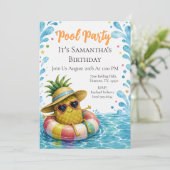Ananas-Geburtstags-Poolparty Einladung (Stehend Vorderseite)
