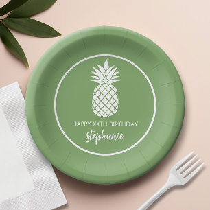 Ananas Geburtstagspartei Grün Weiß Pappteller
