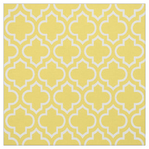 Ananas Gelb, weißes marokkanisches Quatrefolie #6 Stoff