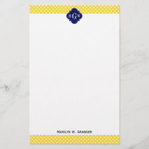 Ananas Gelbe Punkte Navy Blue Quatrefolie 3I Briefpapier