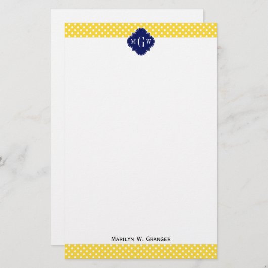 Ananas Gelbe Punkte Navy Blue Quatrefolie 3I Briefpapier (Vorne/Hinten)