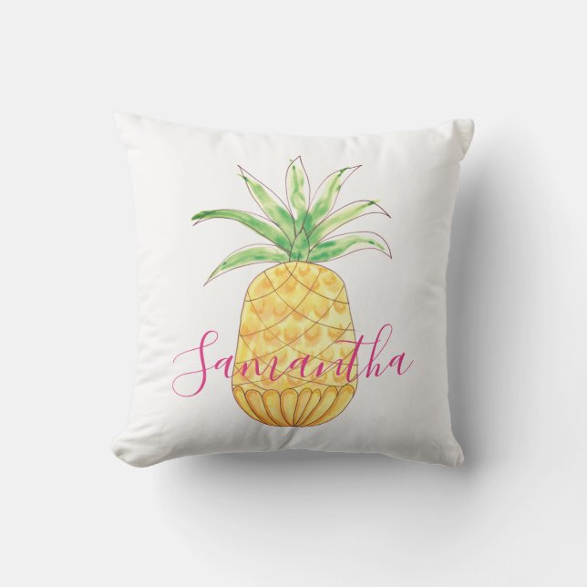 Ananas Gelber Rosa Mädchenname Kissen (Vorderseite)