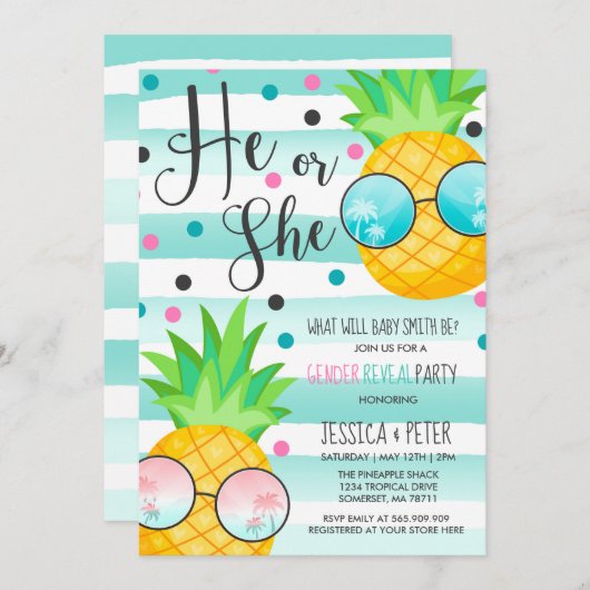 Ananas-Gender-Einladung Hawaiianische Enthüllung Einladung (Vorne/Hinten)