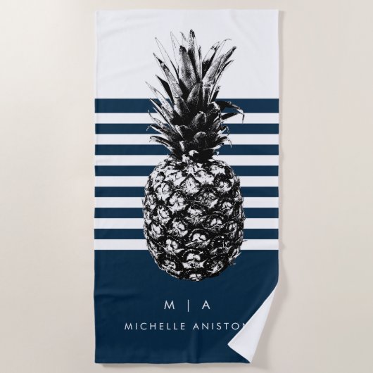 Ananas, gewellt | Monogramm Custom Strandtuch (Vorderseite)