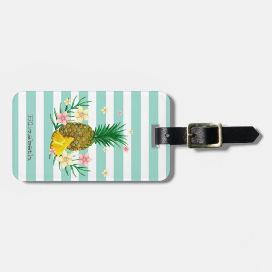 Ananas-Girly-Blume Minze, weiße Streifen Gepäckanhänger (Vorderseite horizontal)