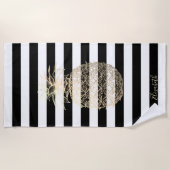 Ananas-Girly-Gold, Schwarz-weiße Streifen Strandtuch (Vorderseite)
