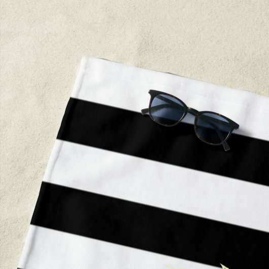 Ananas-Girly-Gold, Schwarz-weiße Streifen Strandtuch (Beispiel)
