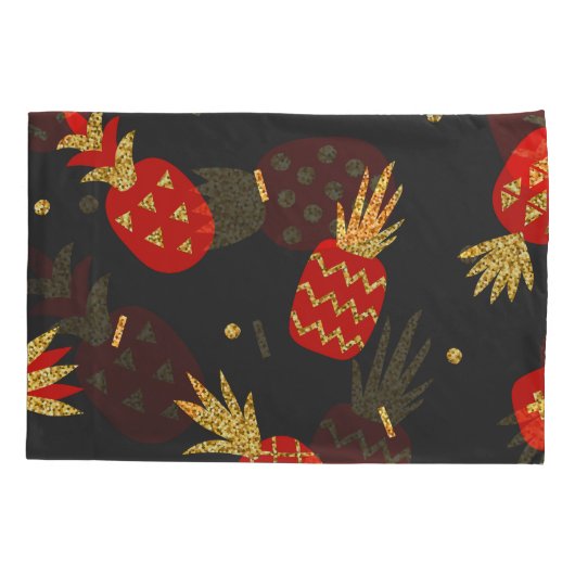 Ananas, Glitzer, schwarzer Hintergrund. Kissenbezug (Rückseite)