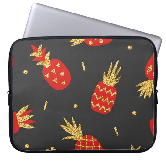 Ananas, Glitzer, schwarzer Hintergrund. Laptopschutzhülle (Vorderseite)