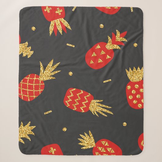 Ananas, Glitzer, schwarzer Hintergrund. Sherpadecke (Vorderseite)