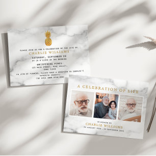 Ananas-Gold 3-Foto-Feier zum Leben Einladung