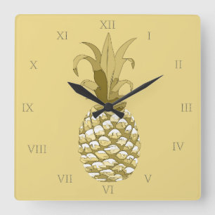 Ananas Gold-ID239 Quadratische Wanduhr