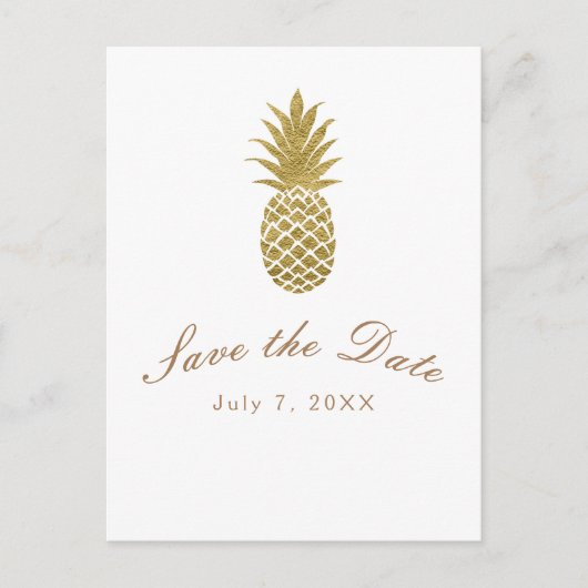 Ananas-Gold Moderne tropisch Save the Date Ankündigungspostkarte (Vorderseite)