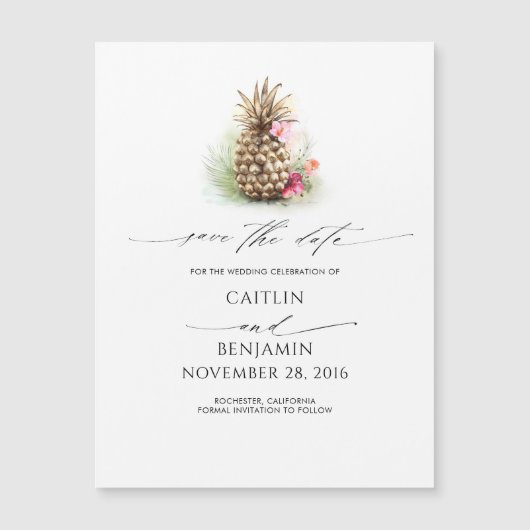 Ananas-Gold Save the Date Magnetkarte (Vorderseite)