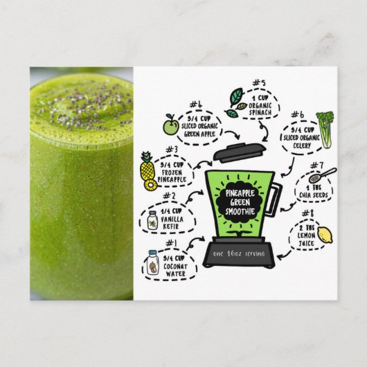 Ananas Grüne Smoothie Rezept Postkarte (Vorderseite)