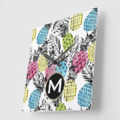 Ananas Grunge Palms | Monogramm Quadratische Wanduhr (Winkel)