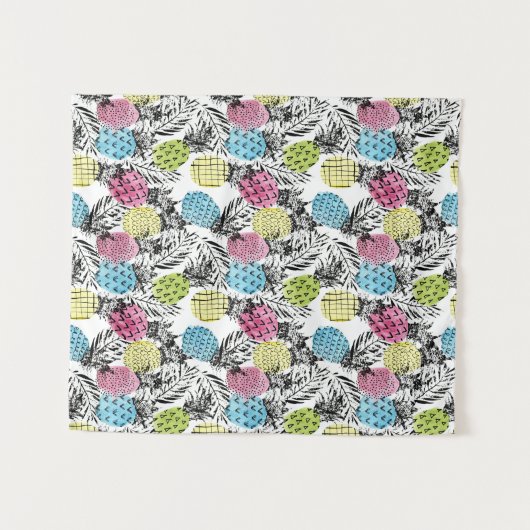 Ananas Grunge Palms Wandteppich (Vorderseite (Horizontal))