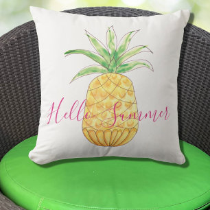 Ananas Hallo Sommer Gelb Pink Aquarell Kissen