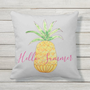 Ananas Hallo Sommer Grau Gelb Aquarell Kissen