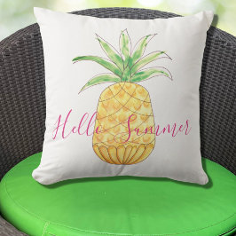 Ananas Hello Summer Yellow Pink Watercolor Kissen